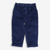 Navy velour ribbed trousers tie waist