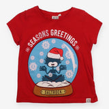 Tee SS red Snow Globe seasons greetings