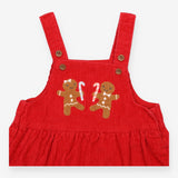Red cord pinafore with Gingerbread friends