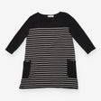 Maternity Dress Black Cream Stripe Long Sleeve Poc