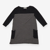 Maternity Dress Black Cream Stripe Long Sleeve Poc