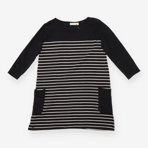 Maternity Dress Black Cream Stripe Long Sleeve Poc