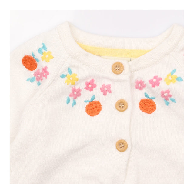 Knit Cardigan White with Flowers and Oranges Embro