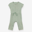 Romper green ribbed tie waist