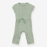 Romper green ribbed tie waist