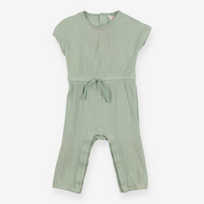 Romper green ribbed tie waist