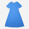 Midi Dress Linen Blend Short Sleeve V Neck Blue