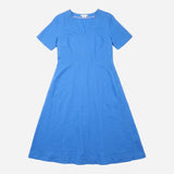Midi Dress Linen Blend Short Sleeve V Neck Blue