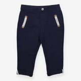Navy Ribbed Trousers with Faux Pockets