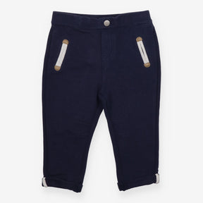 Navy Ribbed Trousers with Faux Pockets