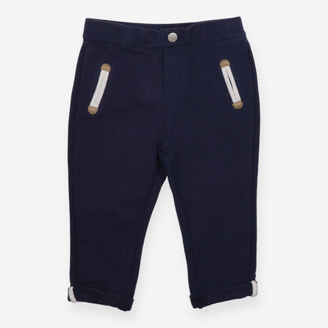 Navy Ribbed Trousers with Faux Pockets