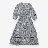 Midi Dress Blue Floral Wrap Front Tie Waist