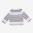 Tee LS white blue stripes slash neck poppers
