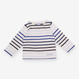 Tee LS white blue stripes slash neck poppers