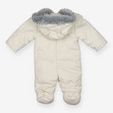 Cream Fleece Lined snowsuit with Grey Fur Hood