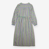 Midi Dress Green Blue Striped Linen Blend Metallic