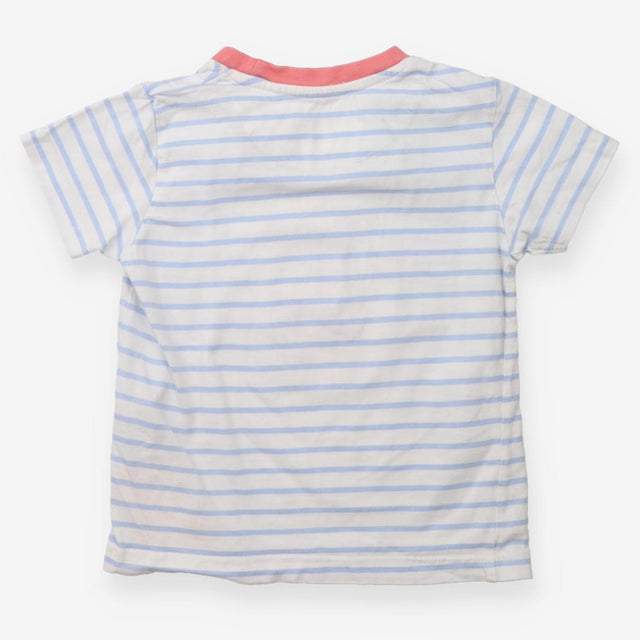 Blue Striped T-shirt Fruity Drink Applique 