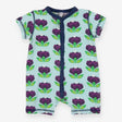 Blue shortie romper with purple flowers