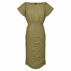 Midi Dress Khaki Green Ruched Side Jersey