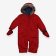 Pramsuit red with mittens and fur trim hood fleece
