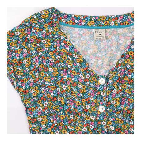 Multicolour Floral Dress Button Front V Neck