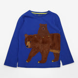 T-shirt Long Sleeve Blue Bear Applique 