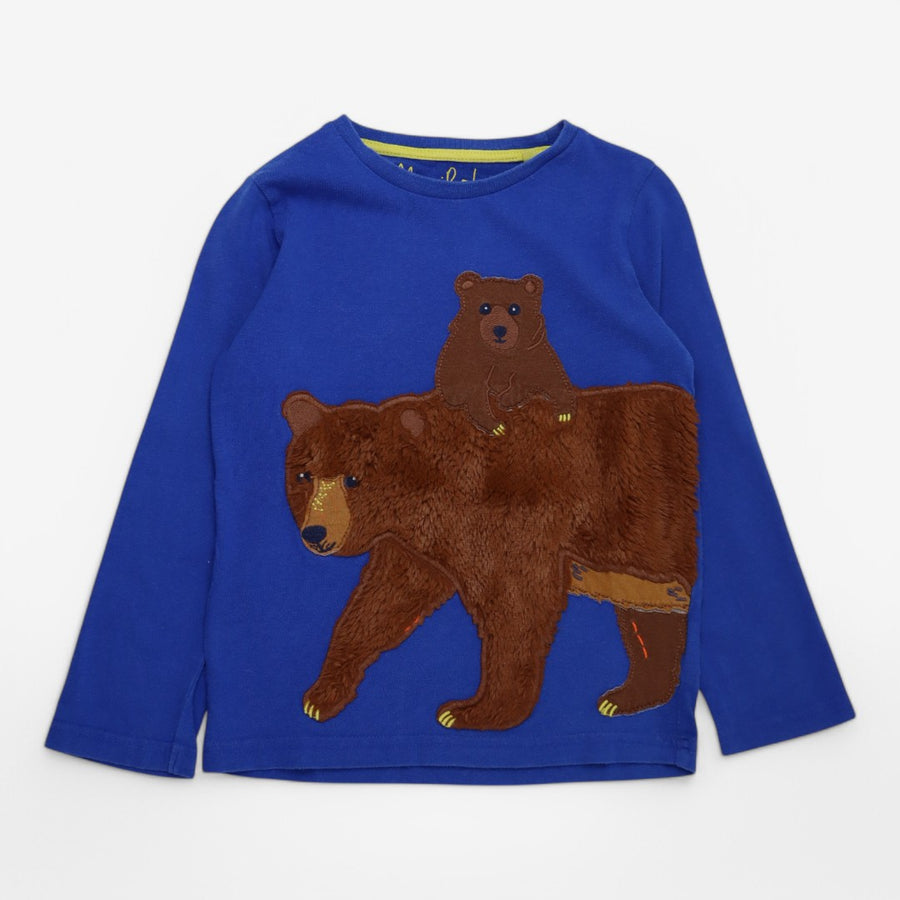 T-shirt Long Sleeve Blue Bear Applique 