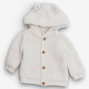 White knit hooded cardigan ears