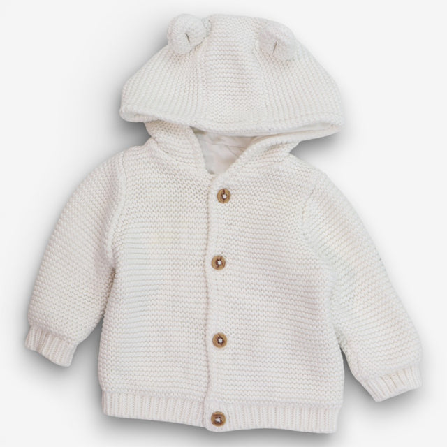 White knit hooded cardigan ears