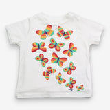 White t-shirt rainbow butterflies
