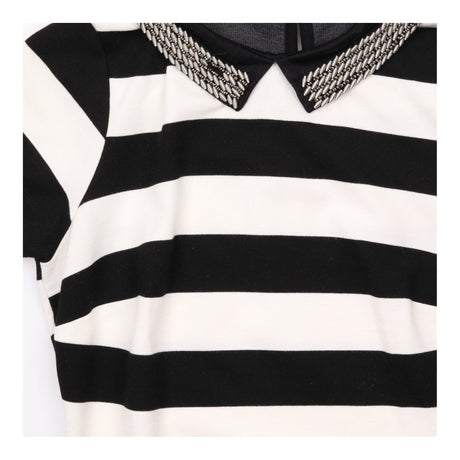 Midi Dress Black Cream Stripe Embellished Collar S