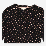 Midi Dress Black Pink Polka Dot Long Sleeve Gather