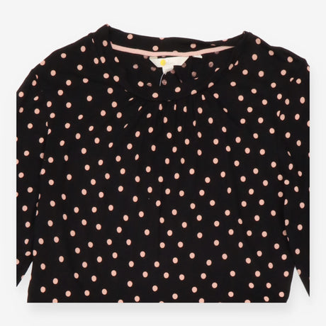 Midi Dress Black Pink Polka Dot Long Sleeve Gather