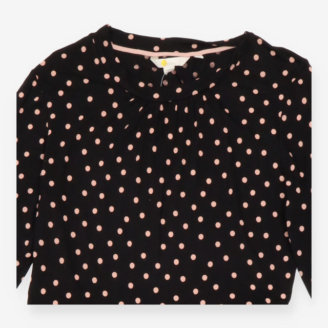 Midi Dress Black Pink Polka Dot Long Sleeve Gather