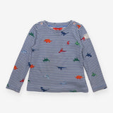 T-shirt long sleeve blue stripe dinosaurs