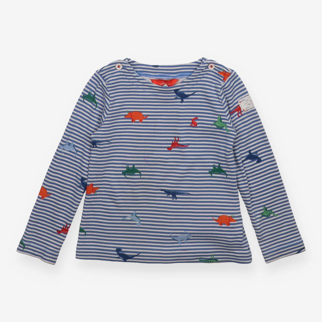 T-shirt long sleeve blue stripe dinosaurs