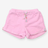 Pink jersey shorts with floral tie and pocket