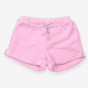 Pink jersey shorts with floral tie and pocket