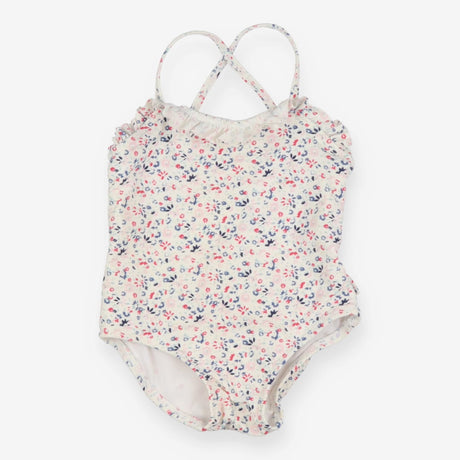 Swimsuit white with blue, pink and red florals