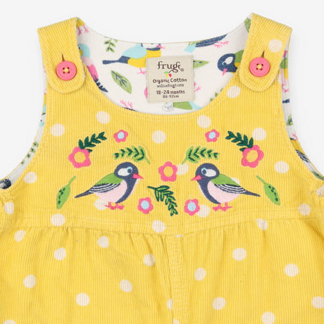 Reversible Yellow Cord Dungarees with Birds