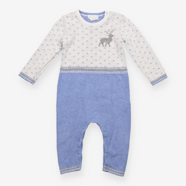 Romper Knit Blue And Grey Rudolph
