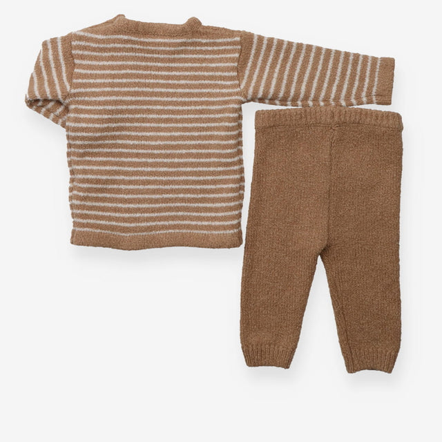 Outfit Knitted Sweater and Joggers Brown with Whit