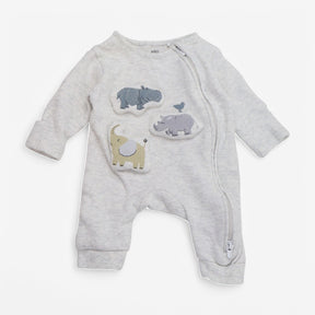 Sleepsuit Grey Zip Padded Animals