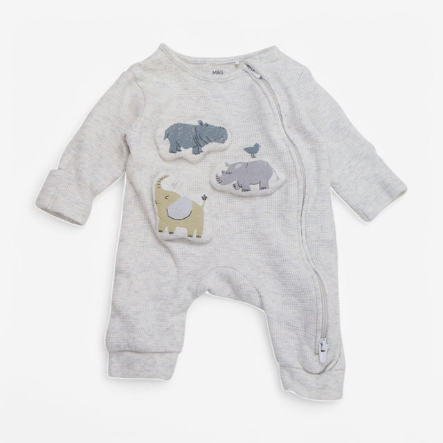 Sleepsuit Grey Zip Padded Animals