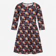 Navy Retro Floral Cotton Long Sleeve Dress with Po