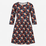 Navy Retro Floral Cotton Long Sleeve Dress with Po