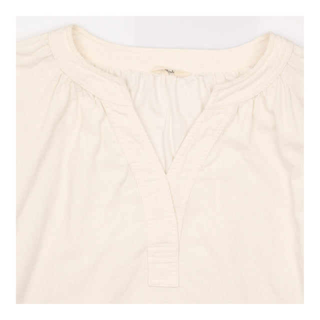 Cotton Blouse Cream Textured Stripe Popover Long S