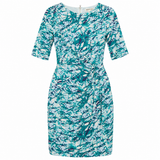 Abstract Silk Blend Ruched Front Shift Dress