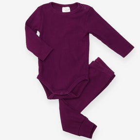 Purple Ribbed Bodysuit and Leggings