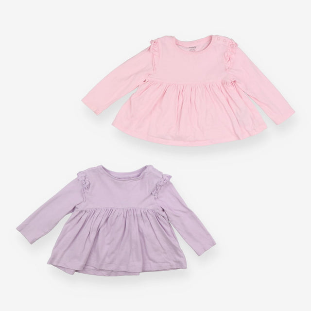 2pc Jersey LS ruffle dress lilac pink